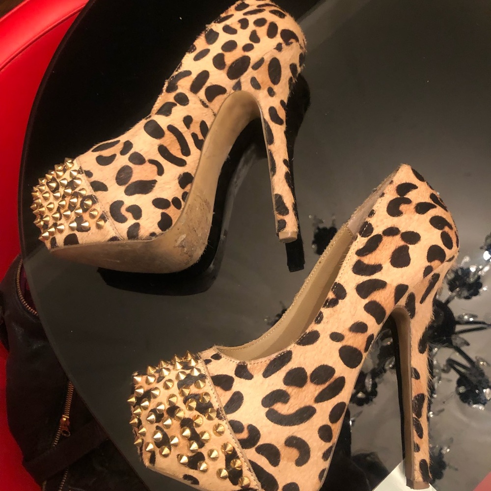 Steve Madden Leopard Print Studded Platform Heels… - image 2